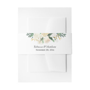 Watercolor Ivory White Gold Floral Wedding Invitation Belly Band