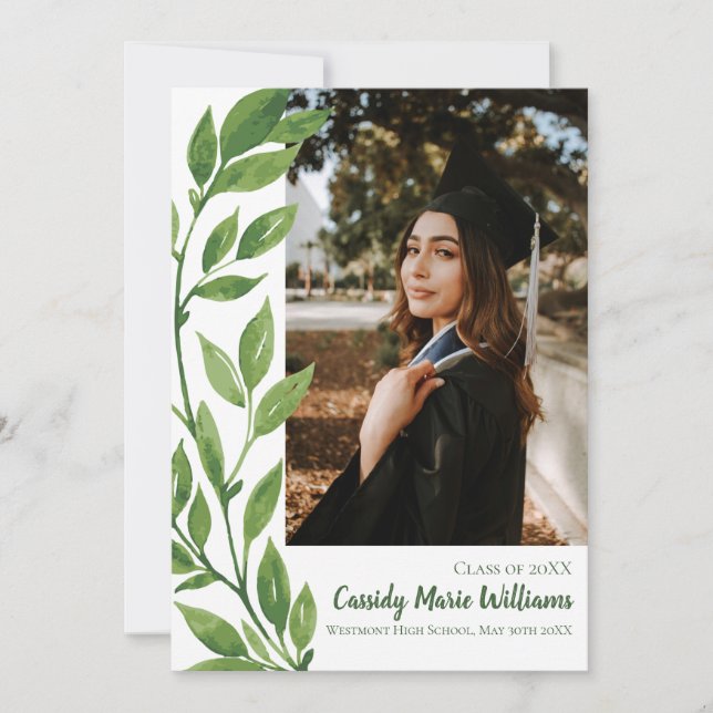 Watercolor Ivy Green Plant Graduation Announcement (Front)