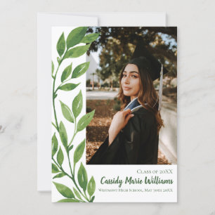 Watercolor Ivy Green Plant Graduation Announcement