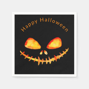 Watercolor Jack O' Lantern Face Halloween Napkin