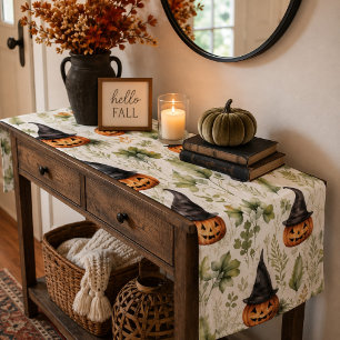 Watercolor Jack O' Lantern Halloween Short Table Runner