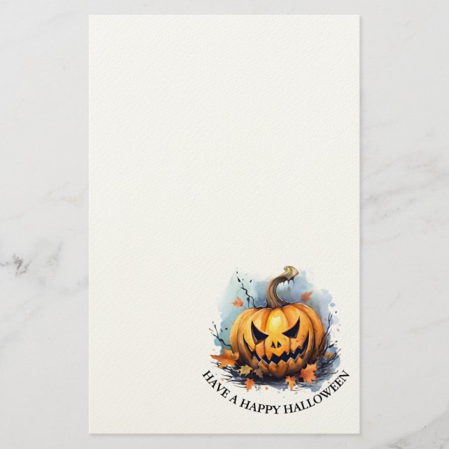 Watercolor Jack-o-lantern Stationery (Front)
