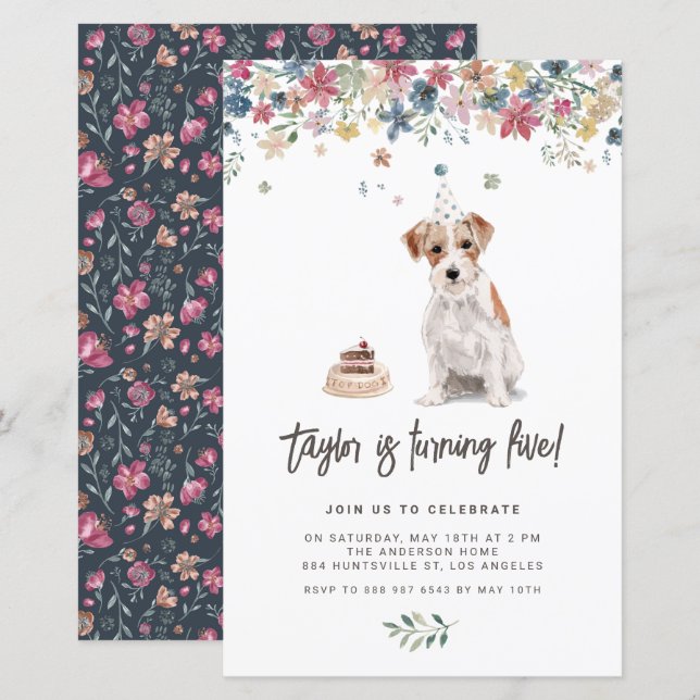 Watercolor Jack Russell Dog Birthday Invitation (Front/Back)