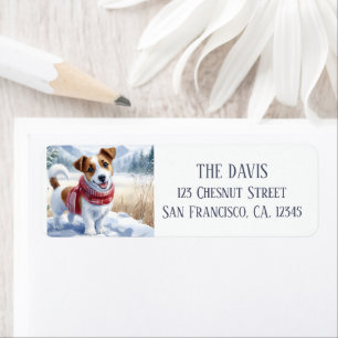Watercolor Jack Russell with a red scarf - Return Address Label