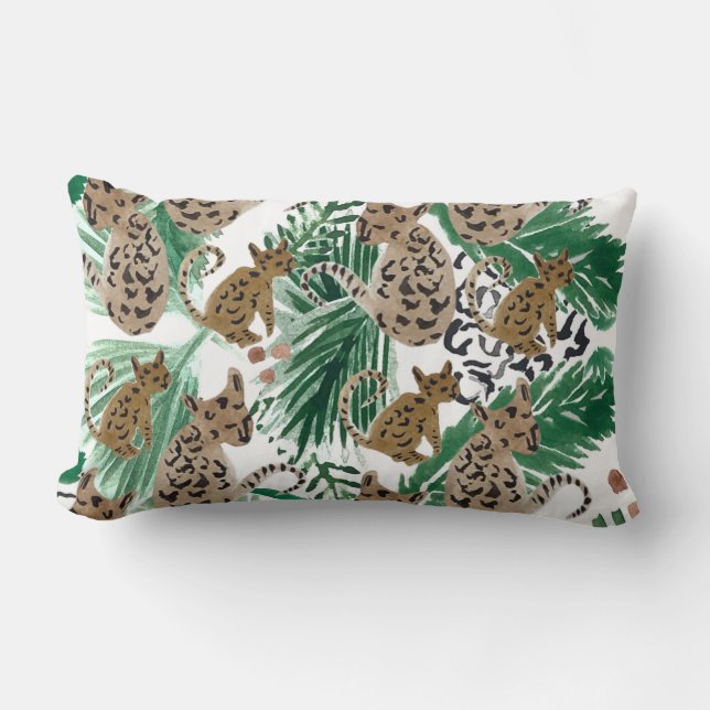 Watercolor Jaguar Illustration Animal Print Lumbar Cushion (Front)