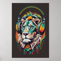 Watercolor Jamaica Lion Rasta Music