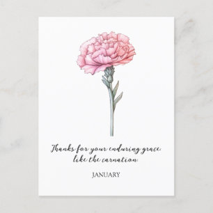 WATERCOLOR JANUARY CARNATION BIRTH FLOWER  POSTCARD