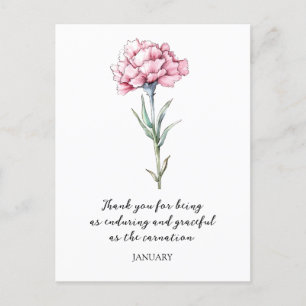 WATERCOLOR JANUARY CARNATION BIRTH FLOWER  POSTCARD