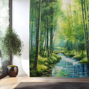 Watercolor Japanese Bamboo Forest Shower Curtain