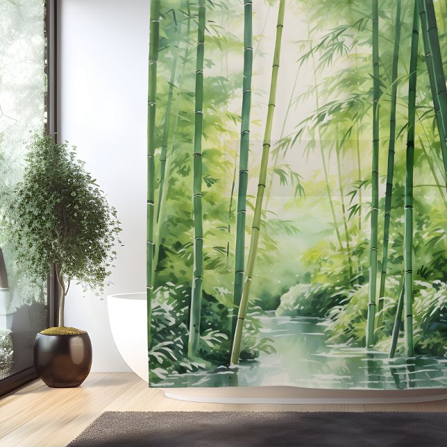 Watercolor Japanese Bamboo Forest Shower Curtain (Creator Uploaded)