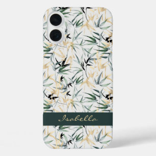 Watercolor Japanese Green Gold Bamboo Pattern iPhone 16 Plus Case