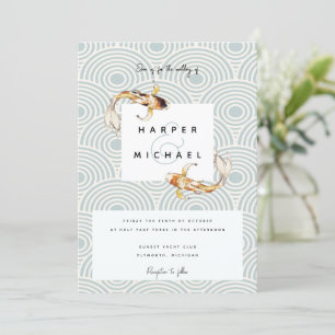 watercolor japanese koi fish wedding invitation
