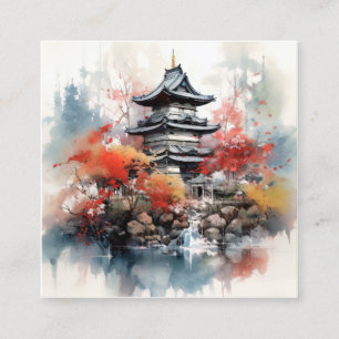 Watercolor Japanese Landscape Background Square Business Card