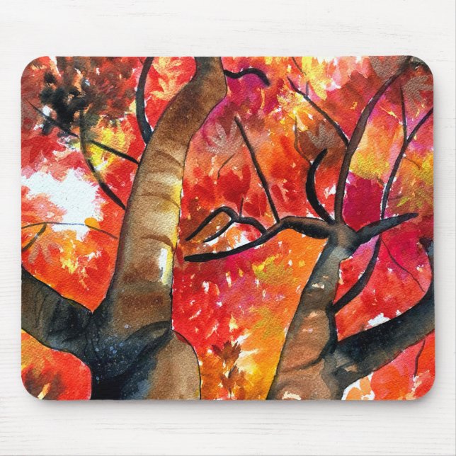 Watercolor Japanese maple tree art Mouse Pad (Front)