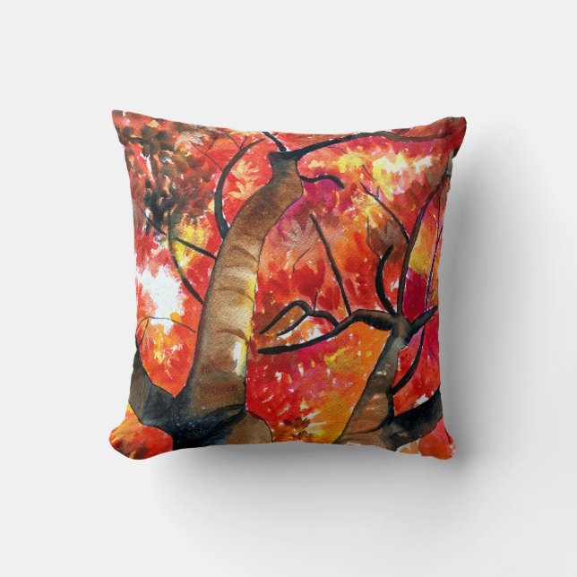Watercolor Japanese maple tree Cushion (Front)