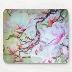Watercolor Japanese Orchids White Pink Floral Mouse Pad