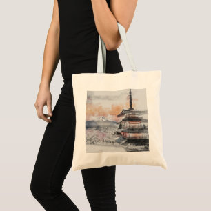 Watercolor Japanese Pagoda & Fuji  Tote Bag