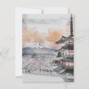 Watercolor Japanese Pagoda & Mt. Fuji Postcard