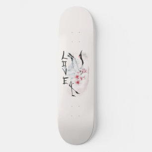 Watercolor Japanese Sakura Blossom Love Crane Skateboard