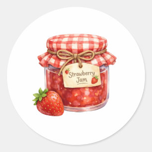 Watercolor Jar with Fresh Strawberry Fruit Jam Classic Round Sticker