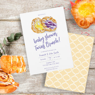 Watercolor Jelly Danishes Twins Baby Brunch Invitation