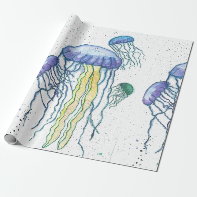 Watercolor Jelly Fish Wrapping Paper (Unrolled)