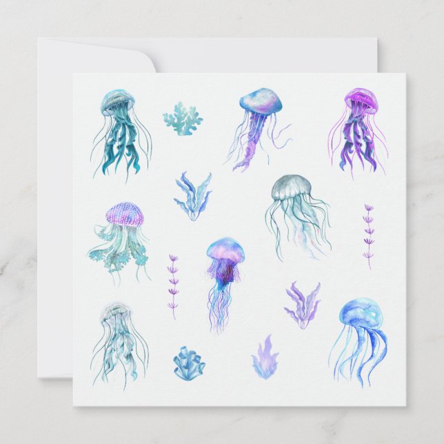 Watercolor Jellyfish and Seaweed  Card (Front)