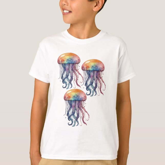 Watercolor Jellyfish Drawing T-Shirt (Front)