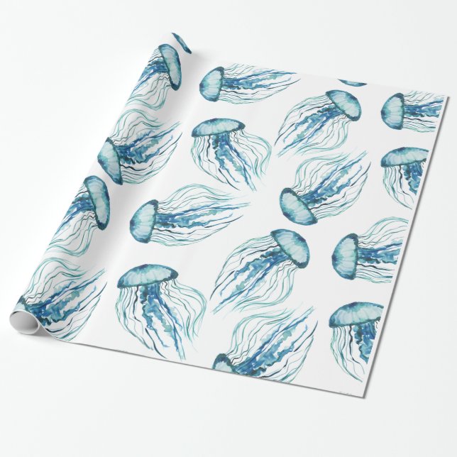 Watercolor jellyfish pattern wrapping paper (Unrolled)