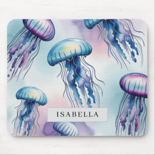 Watercolor Jellyfish & Sea Mist Dots Mouse Pad