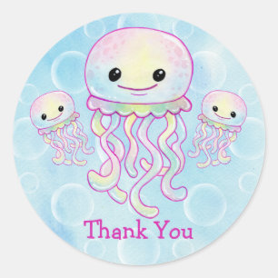 Watercolor Jellyfish Thank You Classic Round Sticker