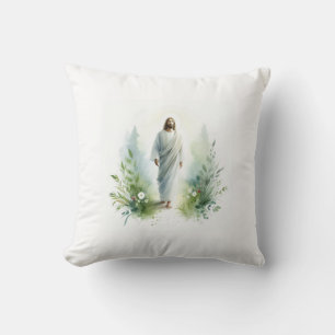 Watercolor Jesus Christ with Botanical Elements – Cushion