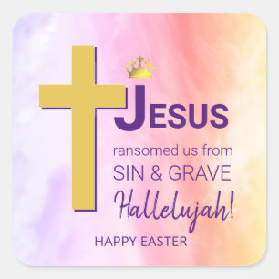 Watercolor JESUS RANSOMED ME Christian Easter Square Sticker