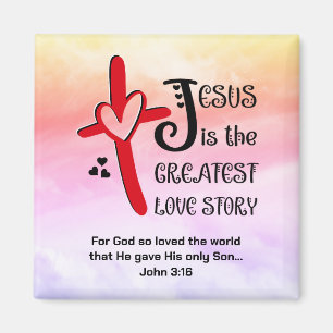 Watercolor JESUS THE GREATEST LOVE STORY Christian Magnet
