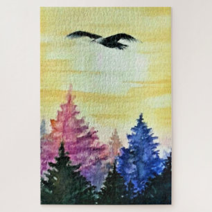 Watercolor Jigsaw Puzzle Flying Eagle Painting