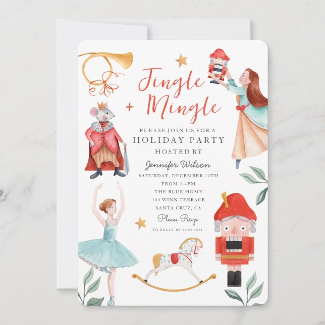 Watercolor Jingle Mingle Christmas  Holiday Party Invitation (Front)