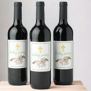 Watercolor Jockey Derby Party Horse Race Gold Wine Label