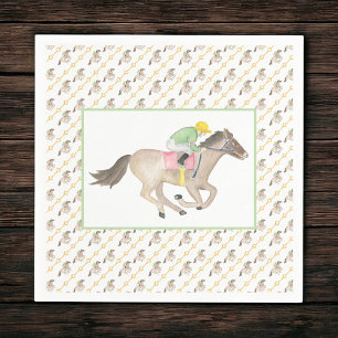 Watercolor Jockey Derby Party Horse Racing Gold Napkin