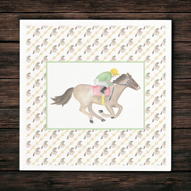 Watercolor Jockey Derby Party Horse Racing Gold Napkin (Creator Uploaded)