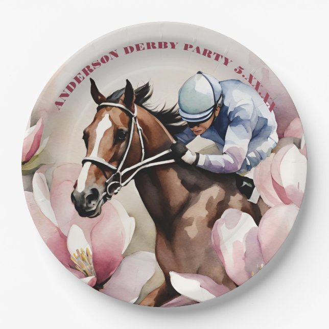 Watercolor Jockey Race Derby Party  Paper Plate (Front)