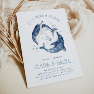 Watercolor Joint Dolphin Birthday Invitation