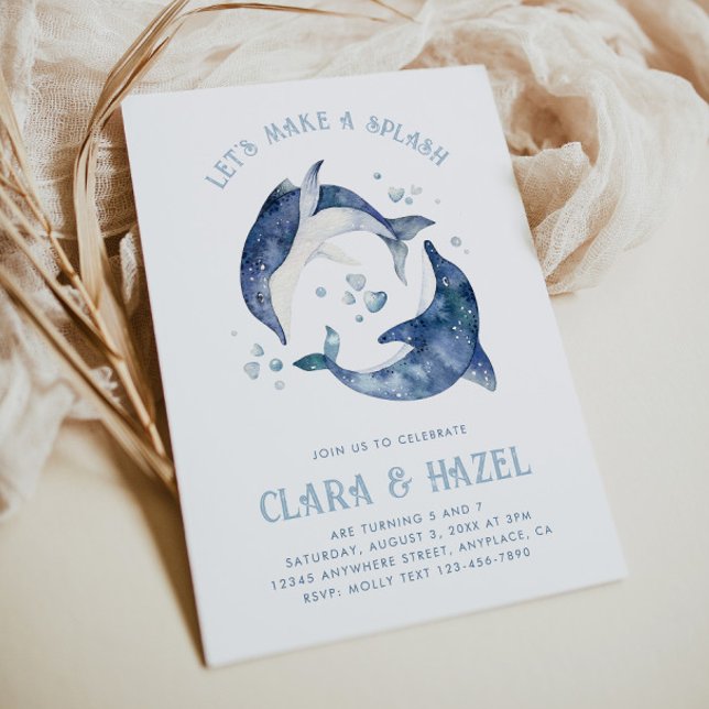 Watercolor Joint Dolphin Birthday Invitation (Creator Uploaded)