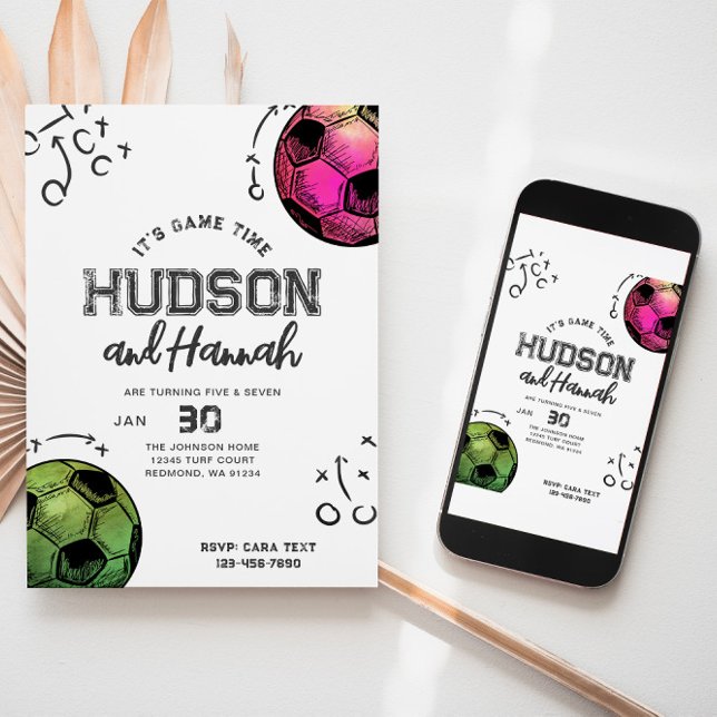 Watercolor Joint Soccer Birthday Invitation (Creator Uploaded)