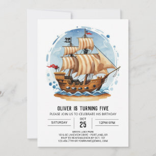 Watercolor Jolly Roger Matey Pirate Birthday Invitation