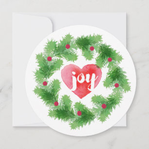 Watercolor Joy Pine Wreath Holiday Card