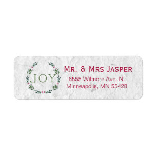 Watercolor Joy Wreath address label Return Address Label