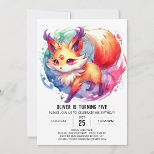 Watercolor Joyful Fox Birthday Invitation