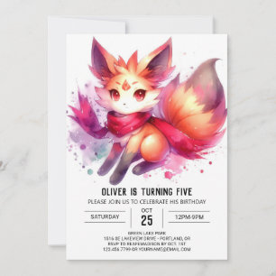 Watercolor Joyful Fox Birthday Invitation