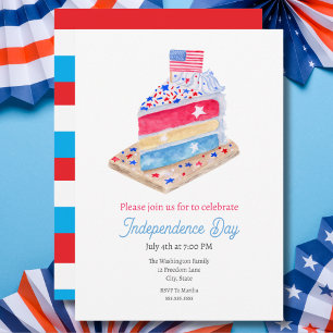 Watercolor July 4th Cake Party Invitation