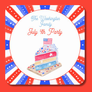 Watercolor July 4th Cake Party Square Sticker